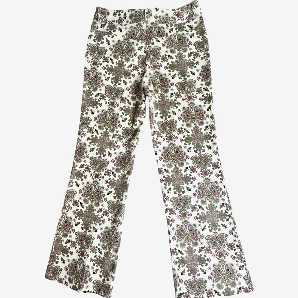 Nicole Miller Floral Paisley Print Flare Leg Pants Cottagecore Pink Green 10 - Picture 3 of 10